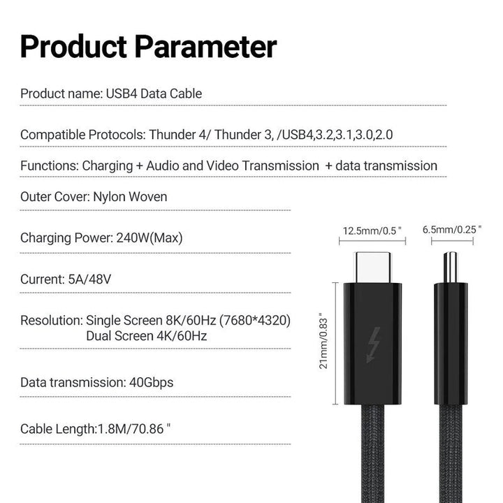 BowLift | Thunderbolt USB Type C Connector Cool Running Thunderbolt4 Cable