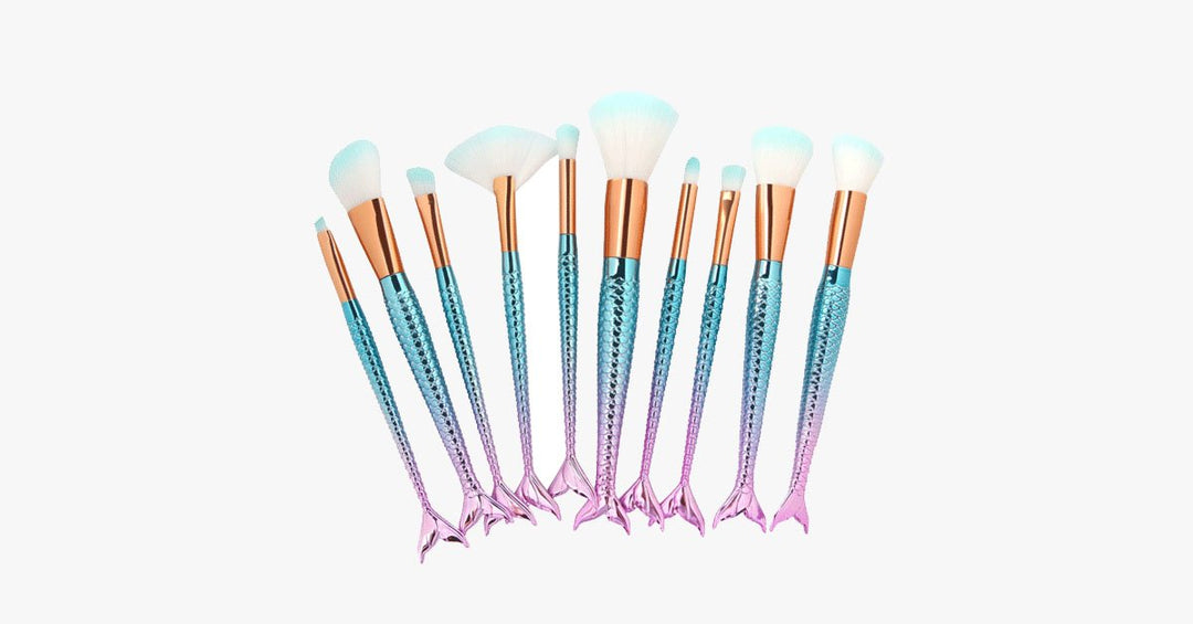 BowLift | Mermaid Makeup Brush Set with FREE Contour Brush - Professional Cosmetic Brush for Eyeshadow, Eyeliner, Blush & Concealer
