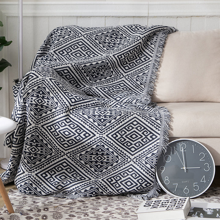 Geometric Patterned Fringe Throw Blanket