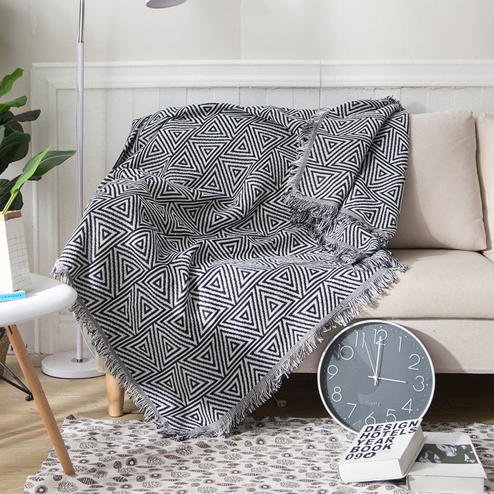 Geometric Fringe Throw Blanket