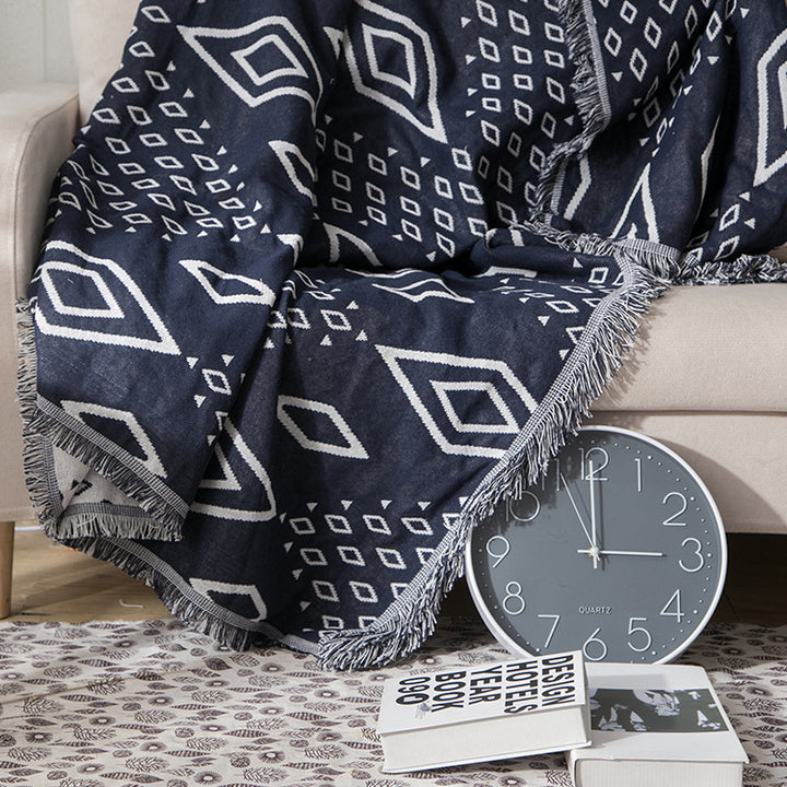 Geometric Pattern Knitted Throw Blanket