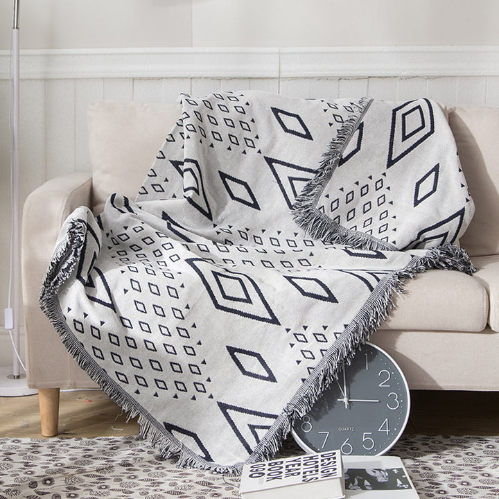 Geometric Pattern Knitted Throw Blanket