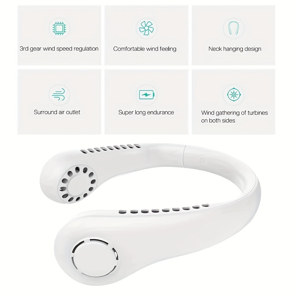 1Pc New Mini Neck Fan Portable Bladeless Hanging Neck Rechargeable Air Cooler 3 Speed Mini Summer Sports Fans | Bowlift