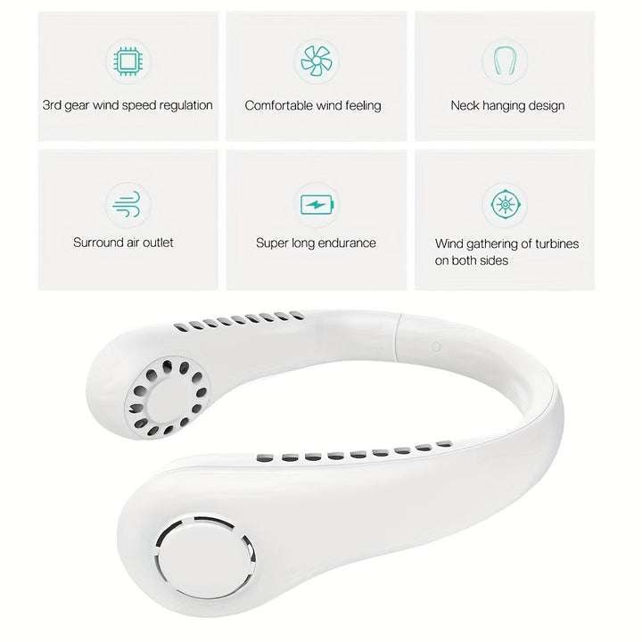 1Pc New Mini Neck Fan Portable Bladeless Hanging Neck Rechargeable Air Cooler 3 Speed Mini Summer Sports Fans | Bowlift