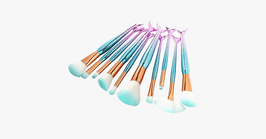 BowLift | Mermaid Makeup Brush Set with FREE Contour Brush - Professional Cosmetic Brush for Eyeshadow, Eyeliner, Blush & Concealer