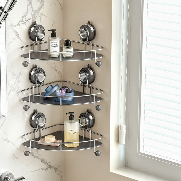 Triangle bath shelf with suction cup, stainless steel