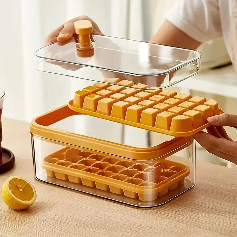 BowLift | 101oz. Ice Cube Tray Set - 64 Piece Silicone Ice Cube Tray with Lid & Container