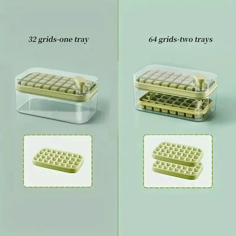 BowLift | 101oz. Ice Cube Tray Set - 64 Piece Silicone Ice Cube Tray with Lid & Container