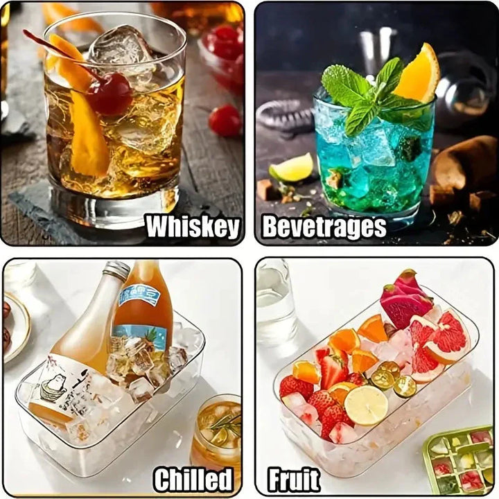 BowLift | 101oz. Ice Cube Tray Set - 64 Piece Silicone Ice Cube Tray with Lid & Container