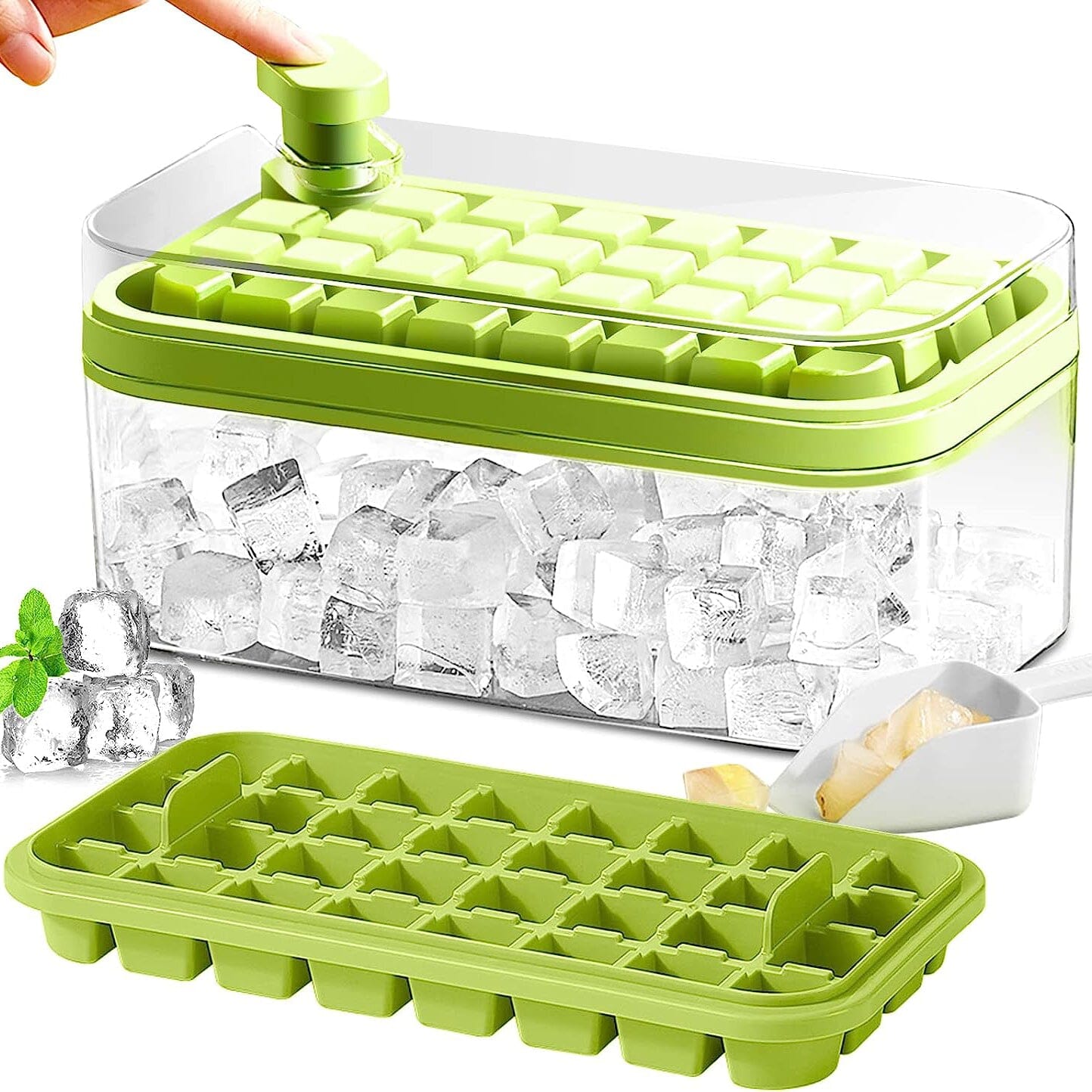 BowLift | 101oz. Ice Cube Tray Set - 64 Piece Silicone Ice Cube Tray with Lid & Container