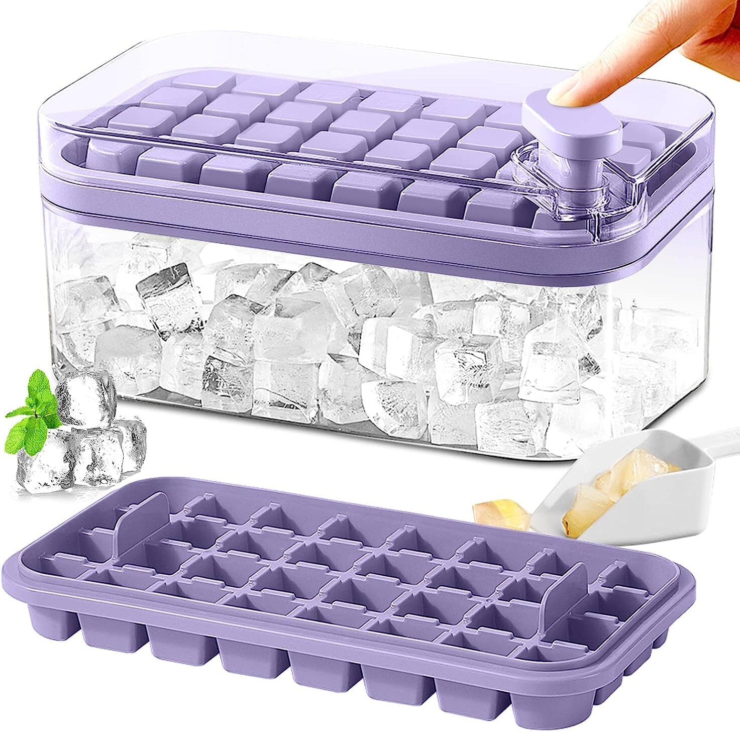BowLift | 101oz. Ice Cube Tray Set - 64 Piece Silicone Ice Cube Tray with Lid & Container