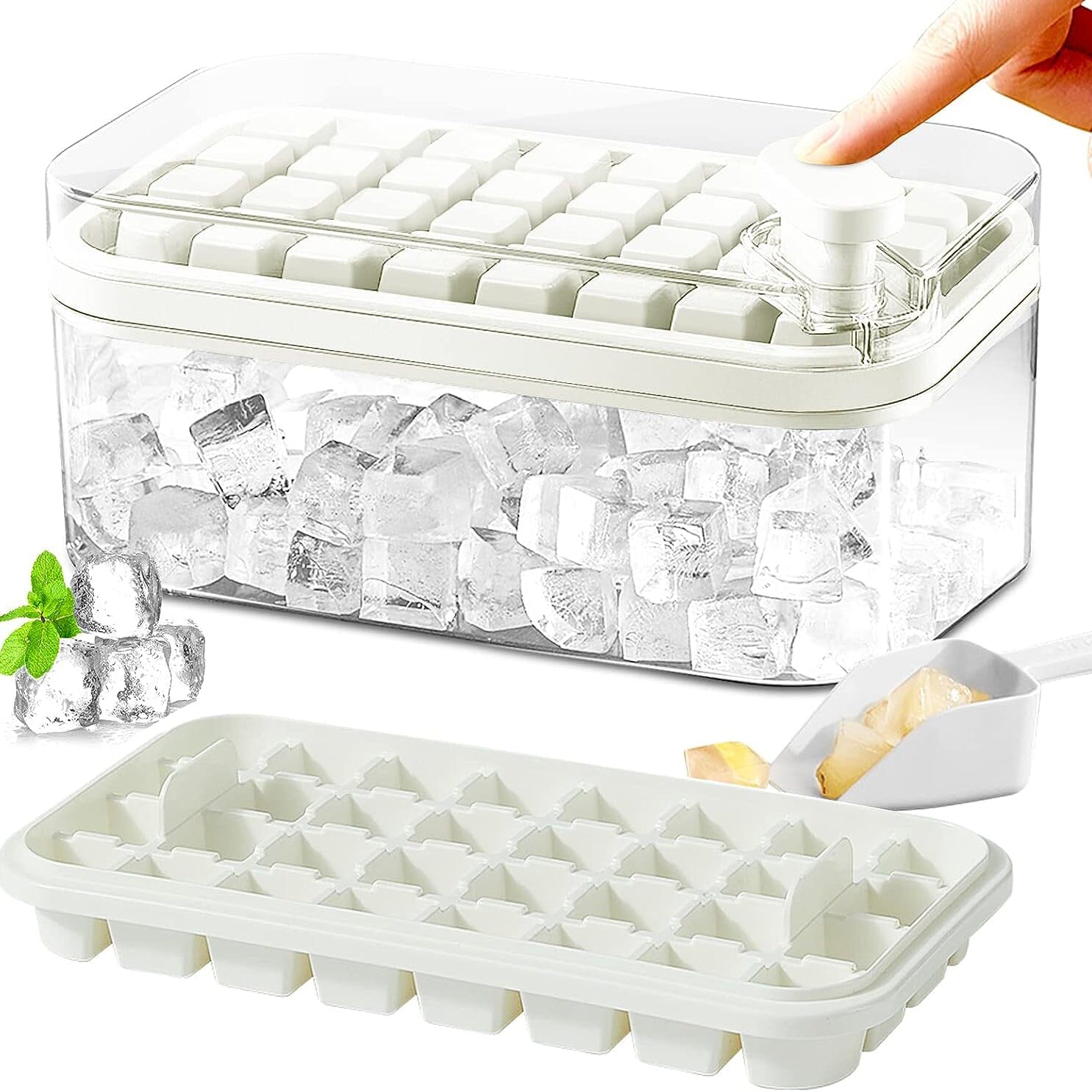 BowLift | 101oz. Ice Cube Tray Set - 64 Piece Silicone Ice Cube Tray with Lid & Container