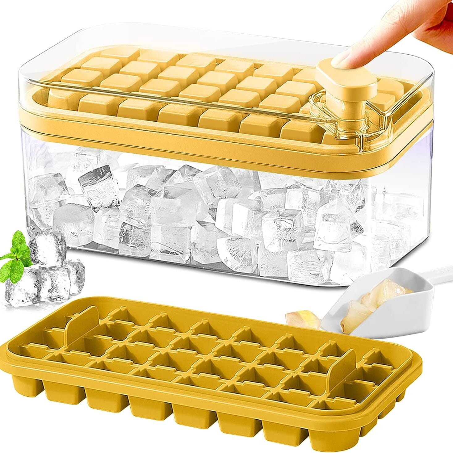 BowLift | 101oz. Ice Cube Tray Set - 64 Piece Silicone Ice Cube Tray with Lid & Container