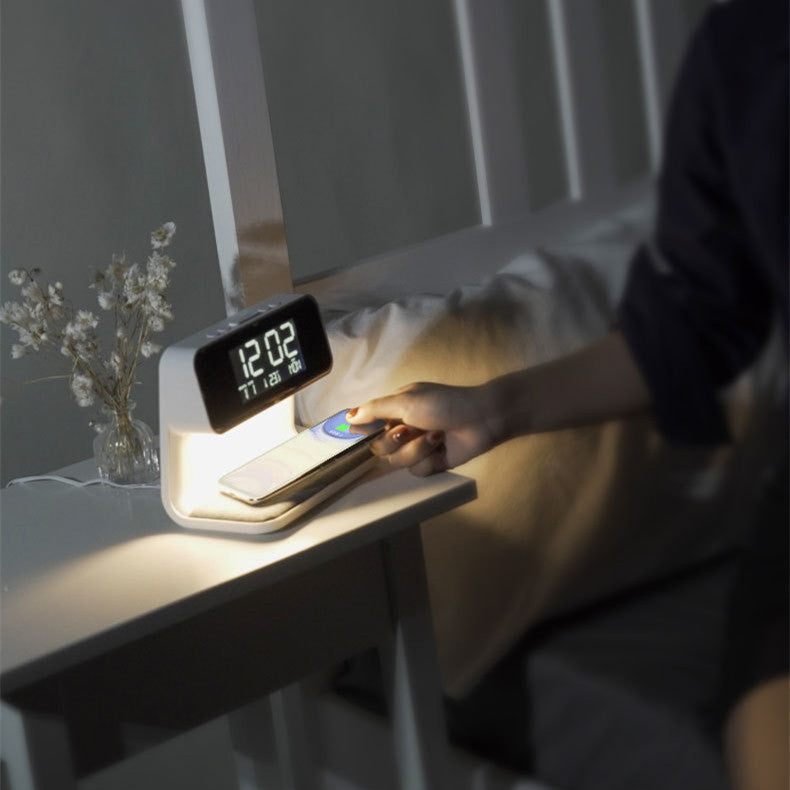 BowLift | 3-in-1 Bedside Lamp with Wireless Charger – LCD Alarm Clock & Touch Dimmable LED Table Lamp