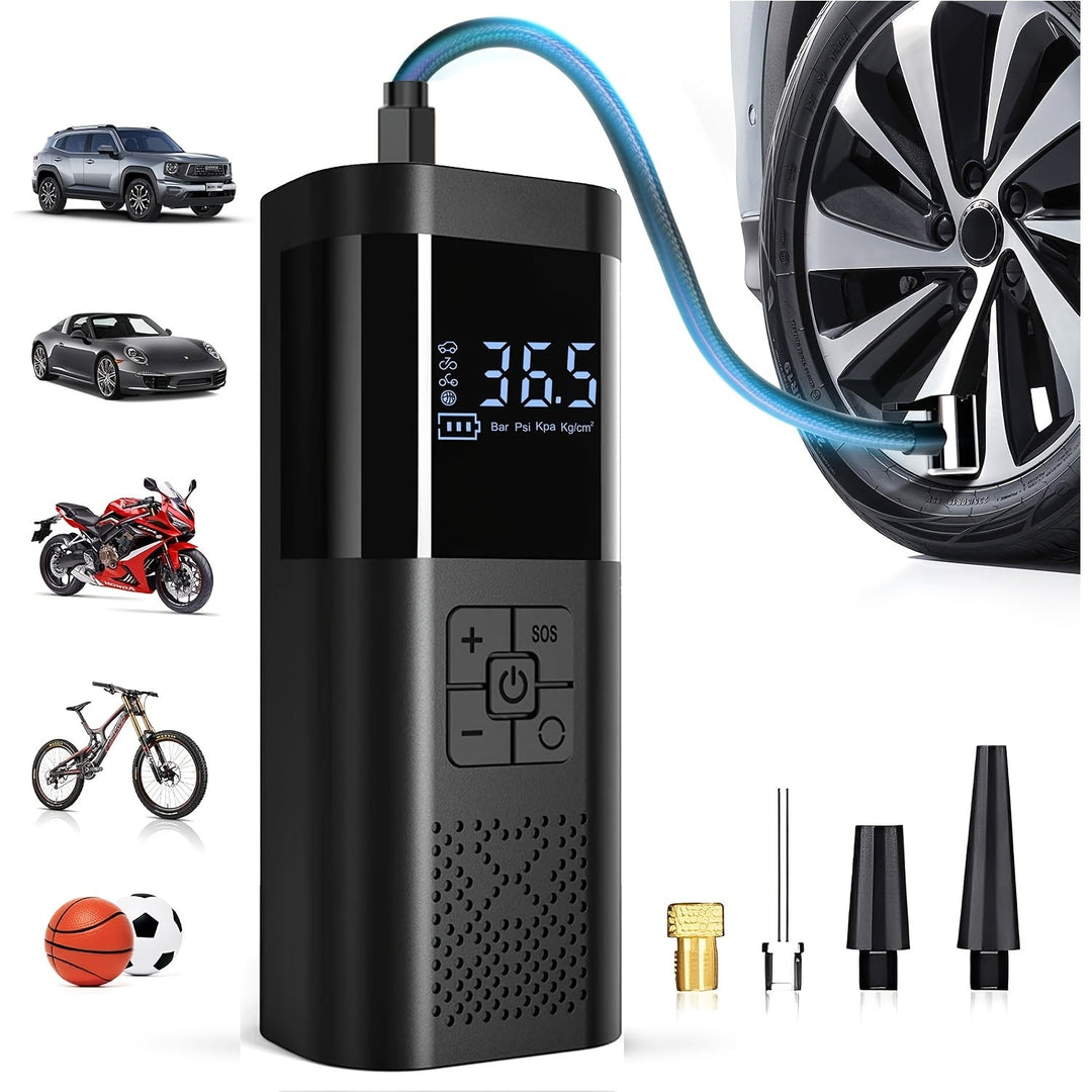 BowLift | Portable Air Compressor with LCD Screen and LED Light – 150 PSI Inflator for Cars, Bicycles, and Sports Equipment