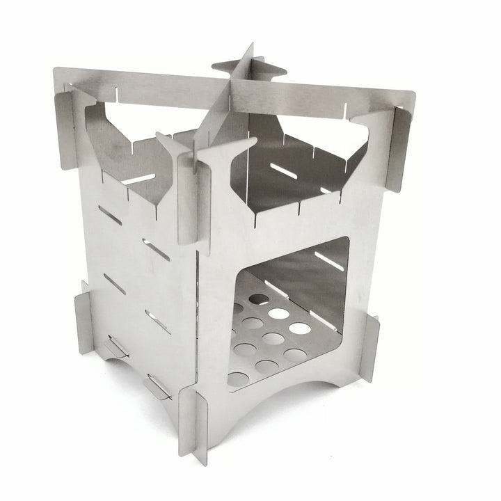 compact stainless steel portable wood-burning camping stove with tool-free interlocking assembly Bowlift