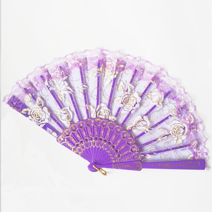 Ladies Designer Hand Fan with Floral Designs Bowlift