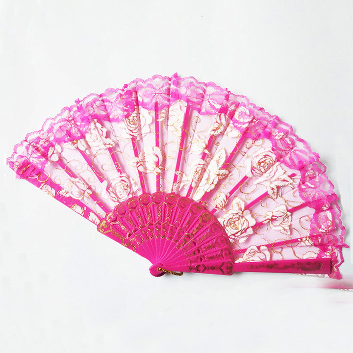 Ladies decorative hand fan with delicate rose motifs Bowlift