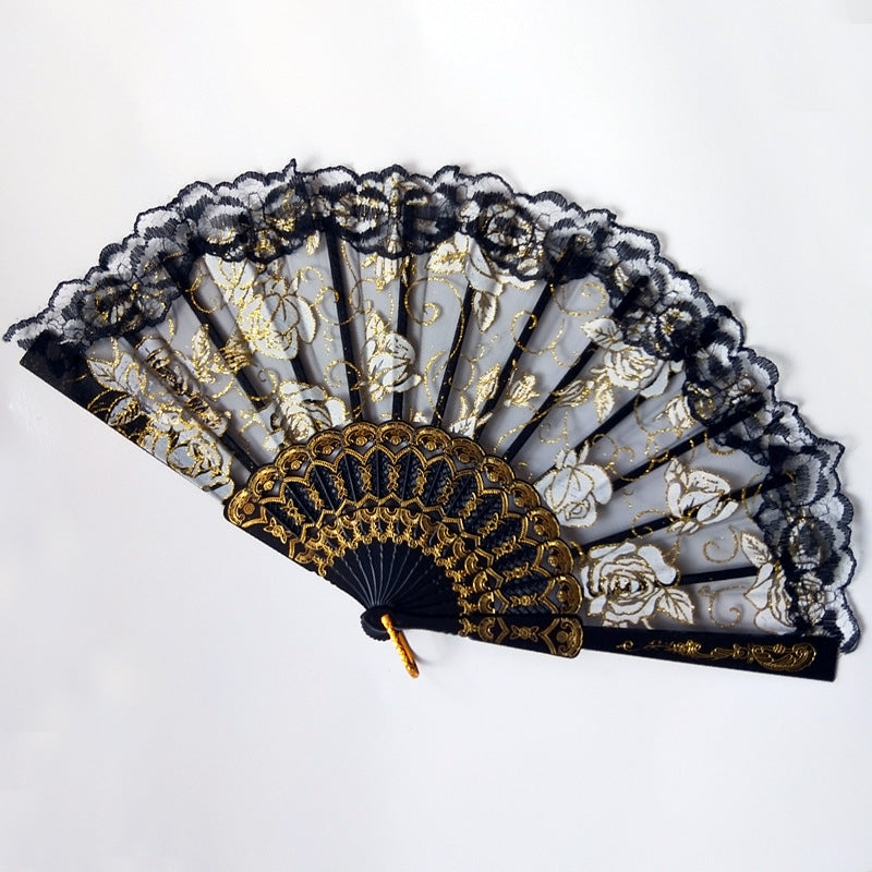 Women decorative fan with floral lace motifs Bowlift