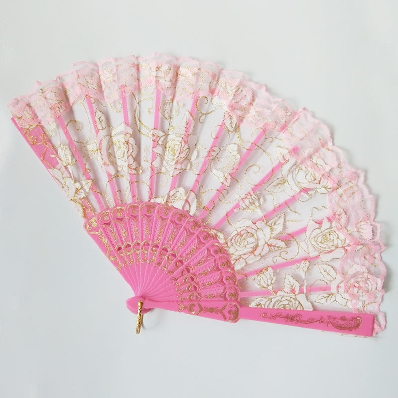 Ladies' Fan with Floral Lace Designs Bowlift