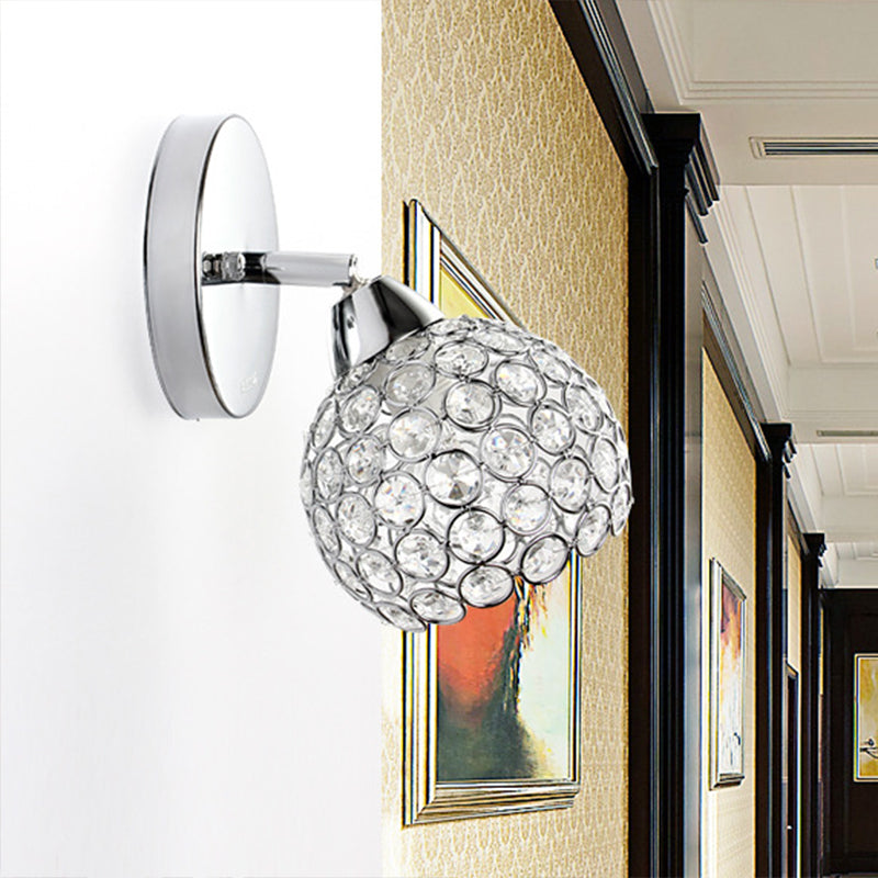 BowLift | 1 Light Inserted Crystal Wall Light Fixture Chrome Dome Living Room Wall Lamp Lighting
