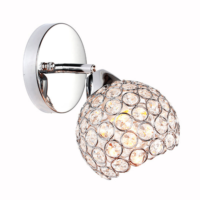 BowLift | 1 Light Inserted Crystal Wall Light Fixture Chrome Dome Living Room Wall Lamp Lighting