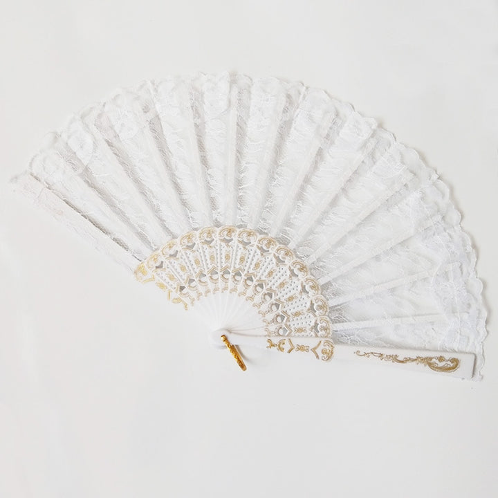 Women's fan made of fine lace with elegant gold embellishment Bowlift