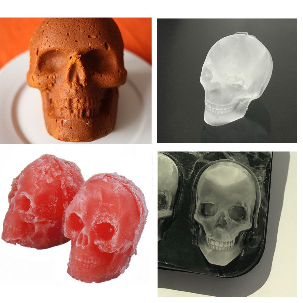 Silicone Sculpted Skull Ice Cube Mold Tray for Whiskey and Cocktails Bowlift