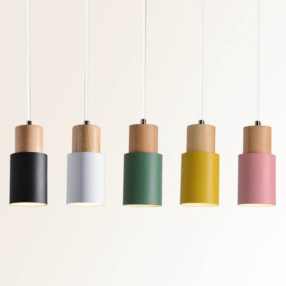 BowLift | Pendant Light Modern Wood Black Cylinder Fixture