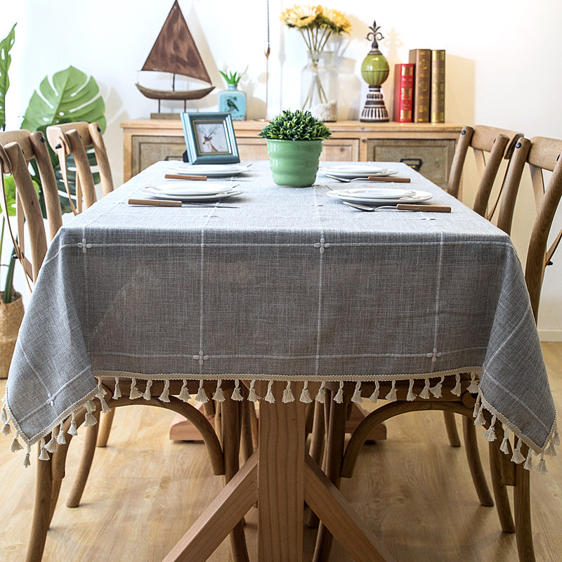Elegant Woven Tablecloth with Tassel Trim