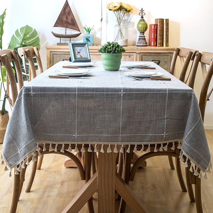 Elegant Woven Tablecloth with Tassel Trim