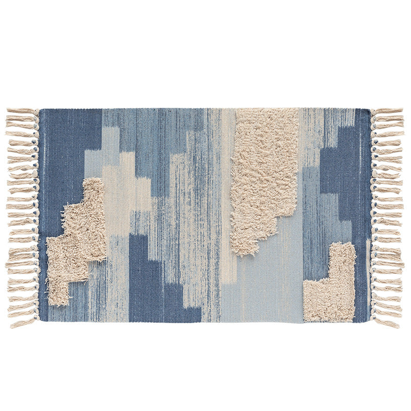Modern structured living rug with partial shag application and abstract stripe pattern
