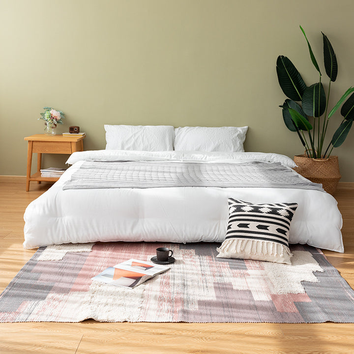 Modern structured living rug with partial shag application and abstract stripe pattern