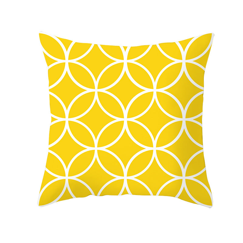 Geometric Interlocking Circle Square Pillow Cover Polyester Linen-Texture with Hidden Zipper