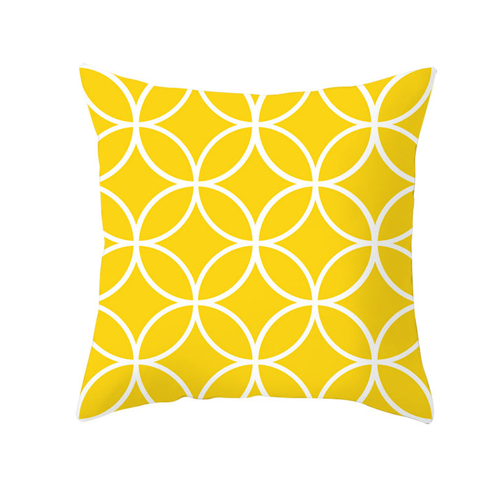 Geometric Interlocking Circle Square Pillow Cover Polyester Linen-Texture with Hidden Zipper