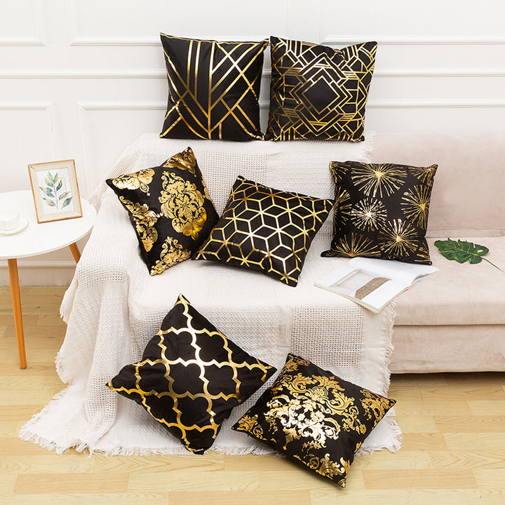 Decorative Square Pillow Cover with Geometric Diamond Foil Accent
