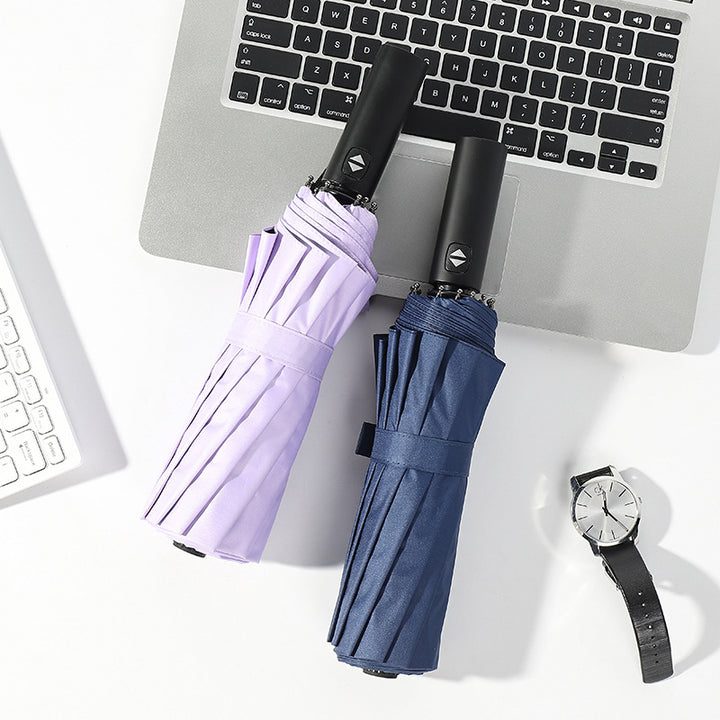 Ladies automatic folding umbrella with ergonomic handle and UV protection Bowlift