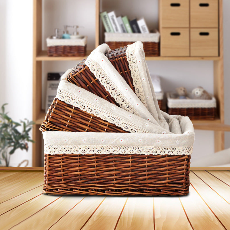 Women Braided Storage Basket with Romantic Fabric Lining Bowlift