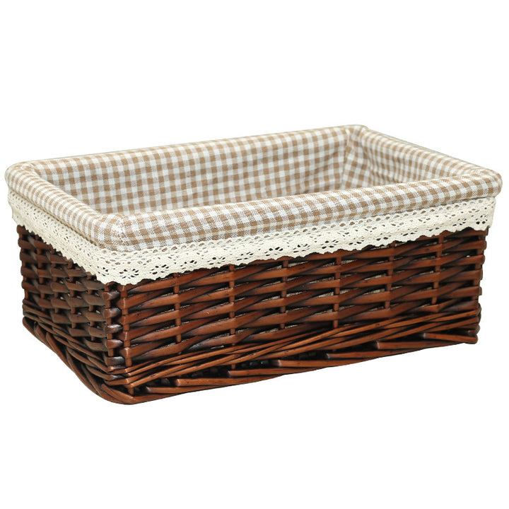 Women's storage basket made of woven natural material with decorative fabric cover Bowlift