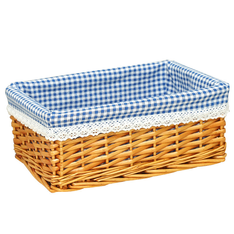 Women's storage basket with checked fabric lining and elegant lace trim Bowlift