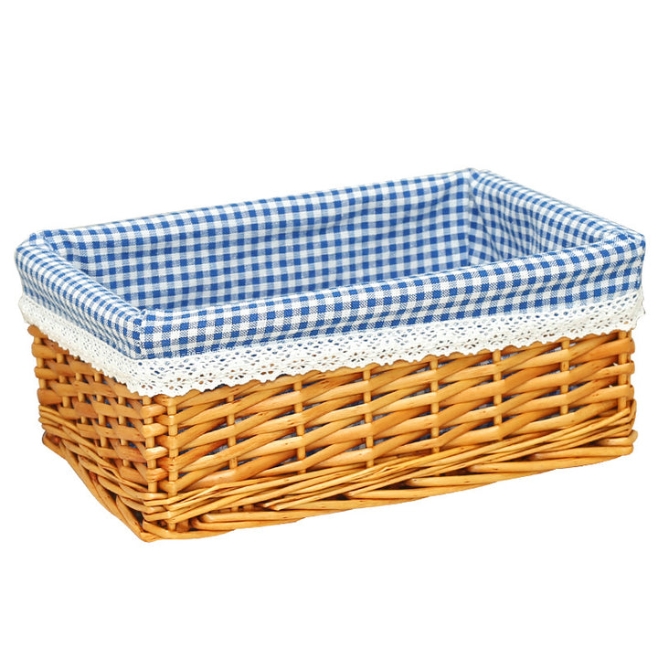 Women Braided Storage Basket with Romantic Fabric Lining Bowlift