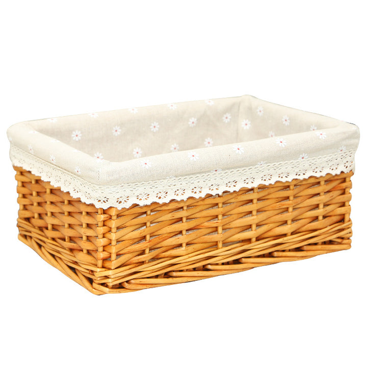 Women's storage basket made of woven natural material with decorative fabric cover Bowlift