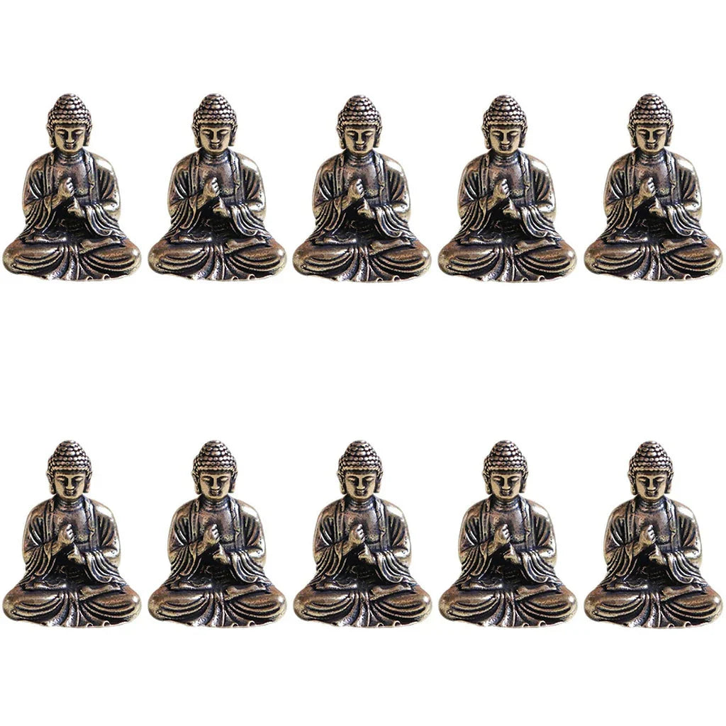 BowLift | 10 piece Miniature Brass Sitting Buddha Statue Figure for Travel Buddhism Worship Home Office Desk Decoration