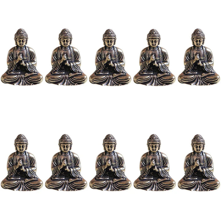 BowLift | 10 piece Miniature Brass Sitting Buddha Statue Figure for Travel Buddhism Worship Home Office Desk Decoration