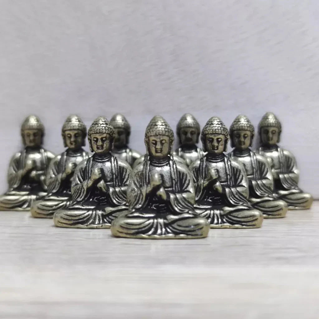 BowLift | 10 piece Miniature Brass Sitting Buddha Statue Figure for Travel Buddhism Worship Home Office Desk Decoration