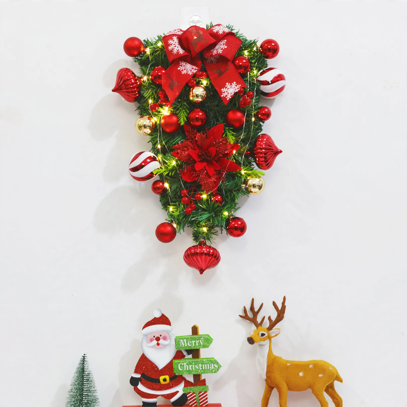 Christmas wreath with balls and lighting