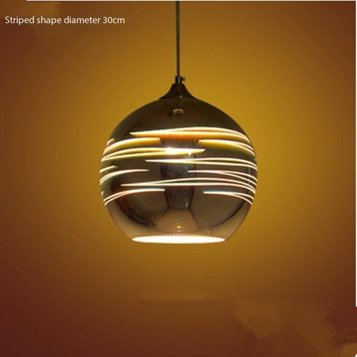 Silver Striped Orb Pendant Light