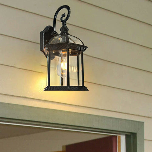 Traditional European Waterproof Aluminum Glass Hexagonal Prism 1-Light Wall Sconce Lamp For Garden | Bowlift