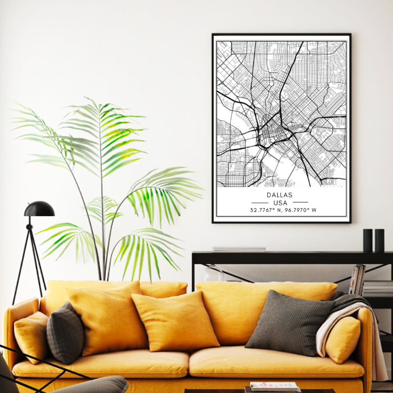 Dallas City Map - Canvas Wall Art Painting | Bowlift