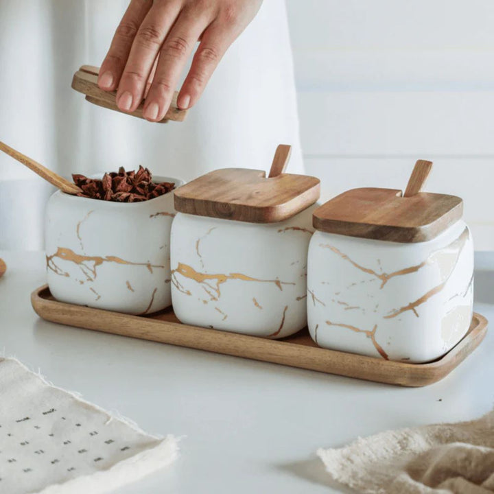 BowLift | Royal Vein Porcelain Spice Jar Set